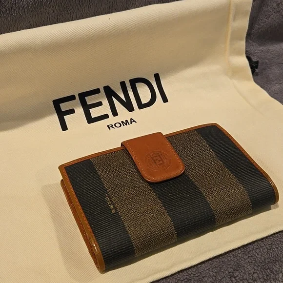 Fendi Kisslock Rehab Wallet Brown and Black Striped - Picture 2 of 16